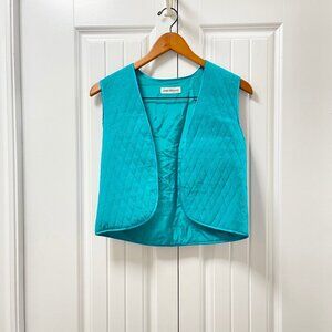 Vintage Jean Clément 100% Silk Quilted Vest Turquoise